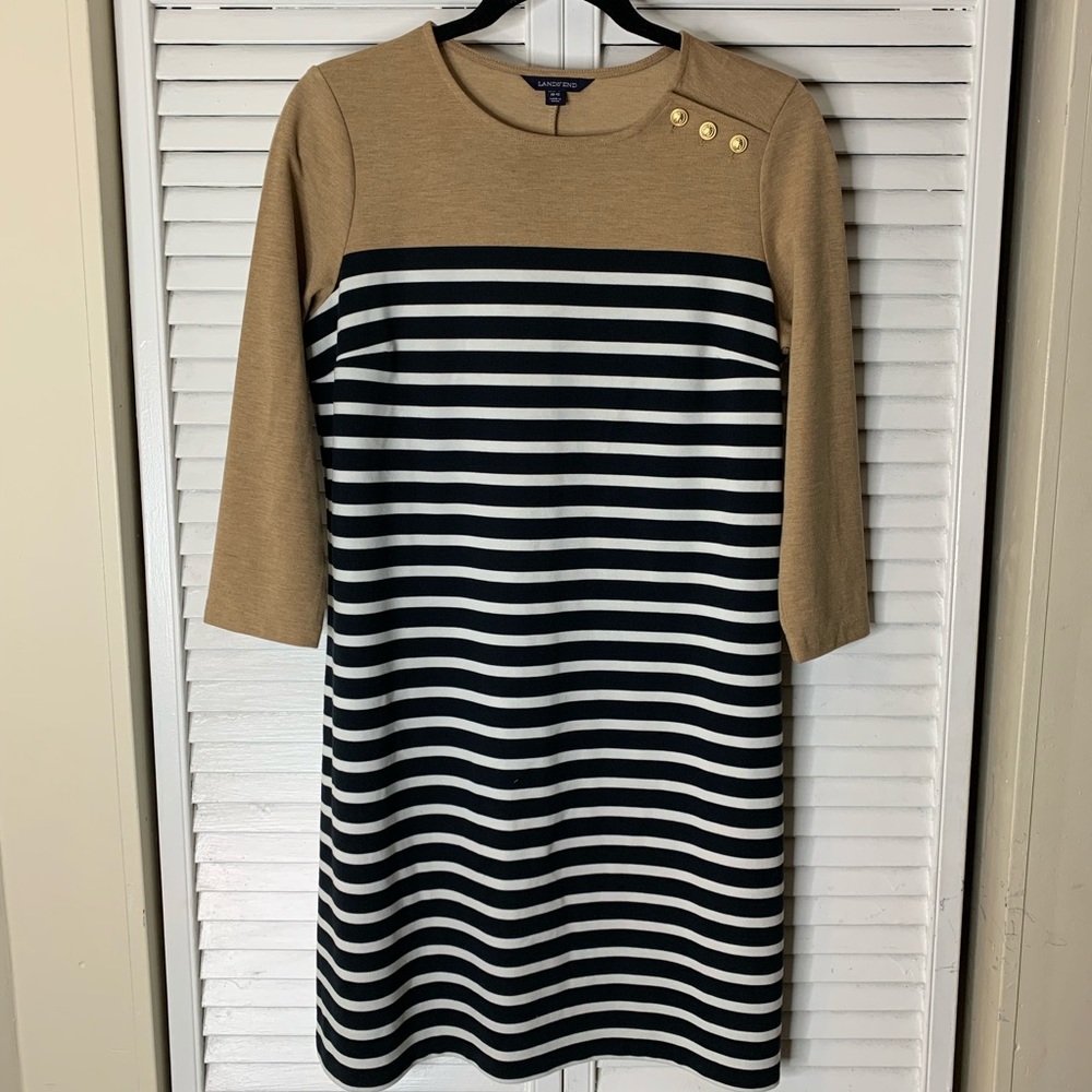 Lands End Navy blue and white  Dress